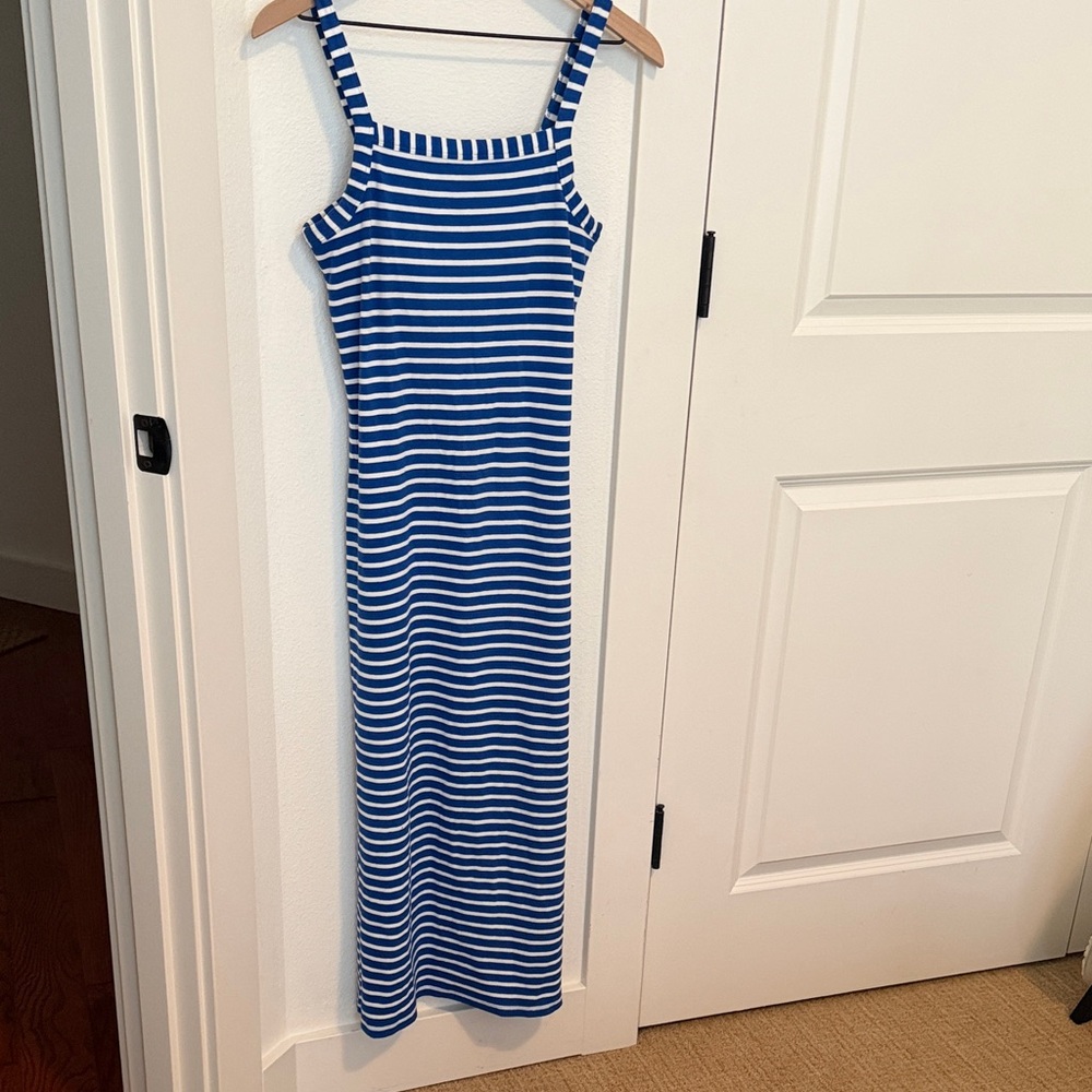 LOFT Blue and White Striped Tank Maxi Dress